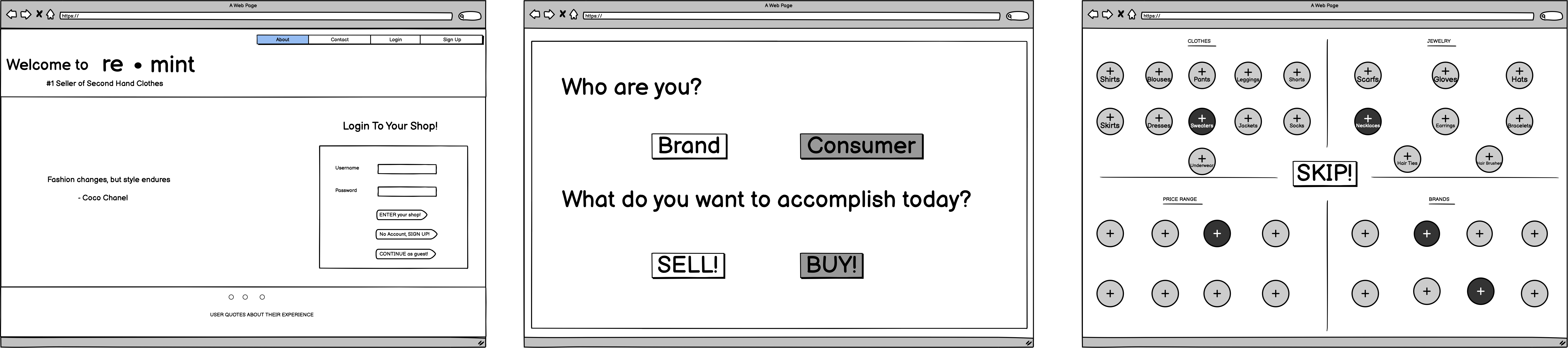 3 to 5 wireframes that each person mocked up